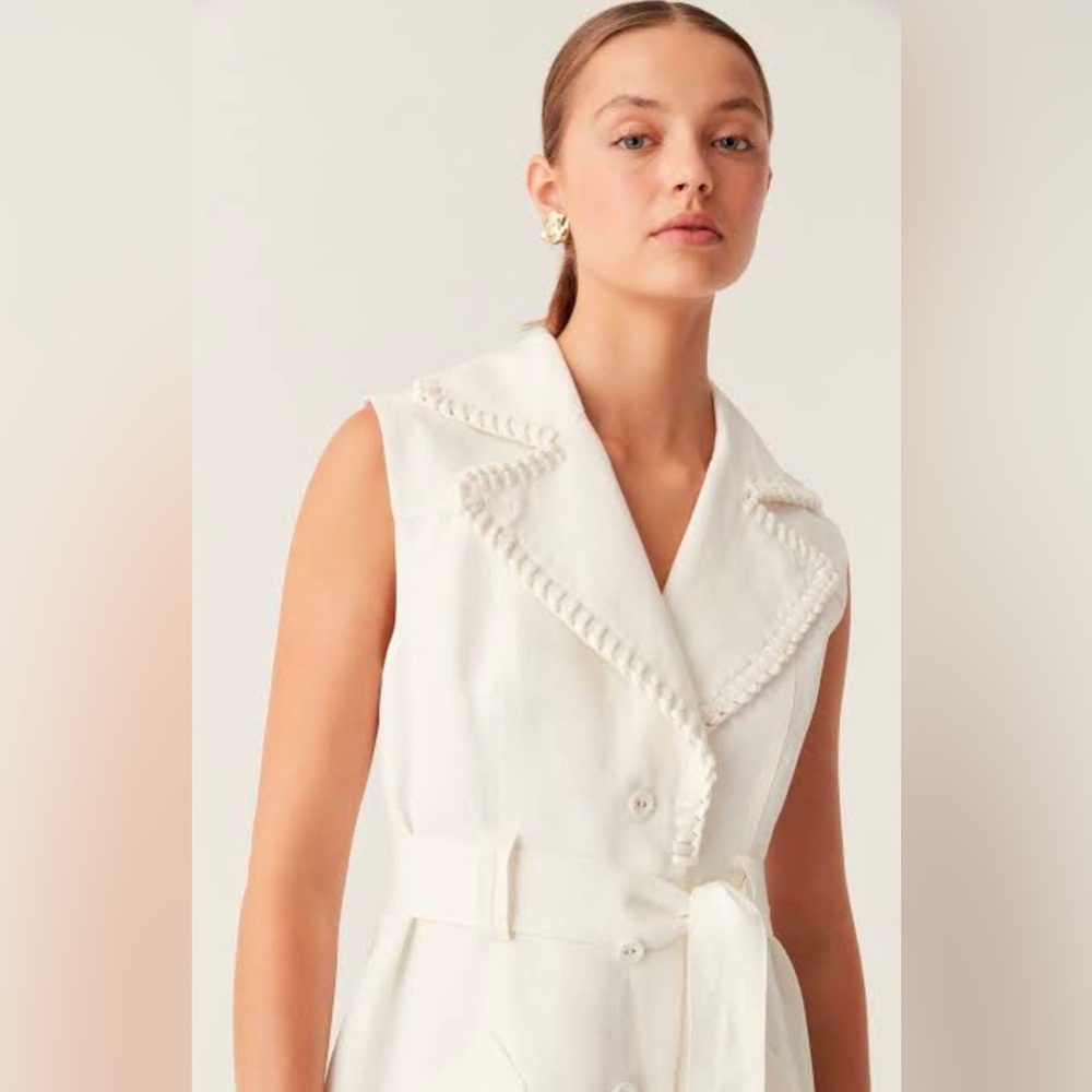 Aje Encompass Utility Mini Dress White Mini Dress with Collar and Waist Tie - Picture 2 of 8